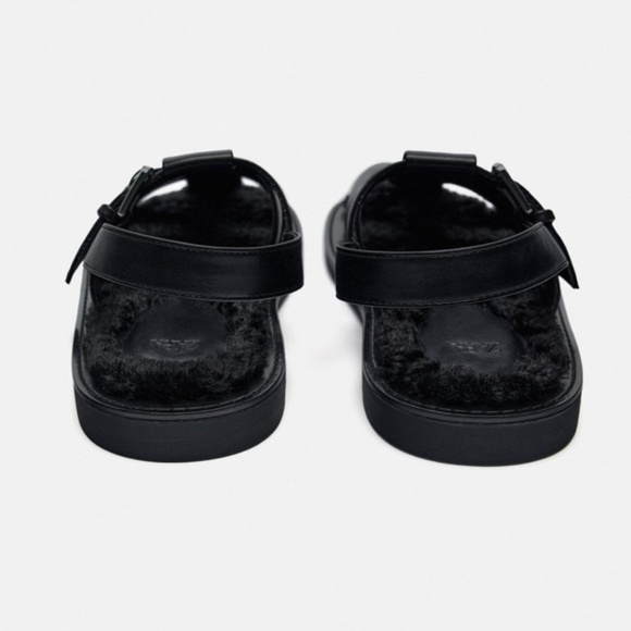 Zara Black FAUX FUR LINED CAGE SANDALS. Size 8/39 - Picture 5 of 9